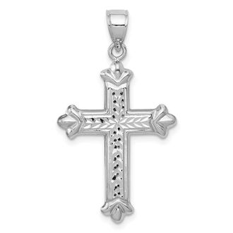 Diamond2Deal 14k White Gold Reversible Diamond-cut Cross Pendant