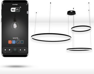 OEM L&aacute;mpara Redonda Wifi Tuya De 80+60+40 Cm Con Led, Color Negro, Con Aro Colgante Circular