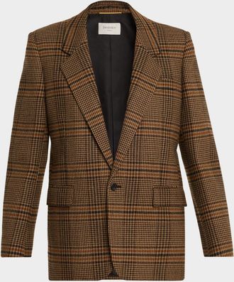 Saint Laurent Oversized Check Single-Breasted Blazer Jacket