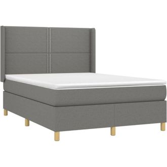 vidaXL Cama Box Spring Con Colch&oacute;n Tela Gris Oscuro 140x190 Cm Vidaxl