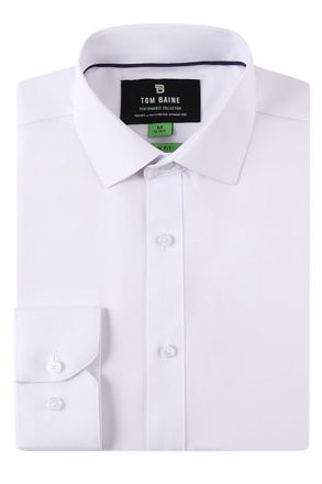 Tom Baine Mens Performance Stretch Long Sleeve Basic Button Down, White, Medium