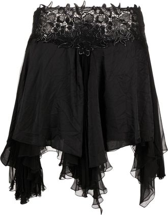 Versace asymmetric lace-waistband skirt - women - Silk/Polyamide/Polyester - 38 - Black