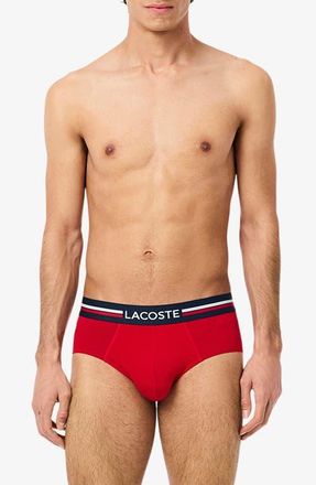 Lacoste Assorted 3-Pack Stretch Cotton Briefs in Navy Blue/Silver Chine/Red at Nordstrom, Size X-Large