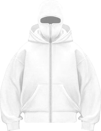 Generic Mens Hoodies Balaclava Full Zipper Double Hooded Travel Hoodie Oversized Long Sleeved Warm Wind-resistant Athletic Workout Sweatshirt for Winter
