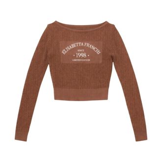 Elisabetta Franchi Round-neck Knitwear, female, Brown, Size: XL Mk73Q61E2600 Round-neck Knitwear