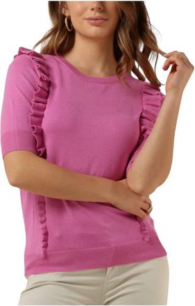 Minus Gebreid T-shirt voor dames in roze - Dames - Ronde hals truien - Roze - L - Truien & Vesten
