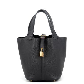 Herm&egrave;s Black Taurillon Clemence Leather Handbag Tote Bag (Pre-Owned)