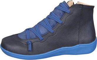 Generic Ladies Ankle Boots Lace Up Arch Support Walking Boots Round Toe Flat Trekking Boot Side Zipper Wedge Shoes Low Heel Wide Fit Booties Leather Pu Vintag