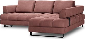 BLOOMINGLOFT 5-Sitzer Design Ecksofa Clinton mit Bettfunktion und Eckteil rechts, Samtbezug