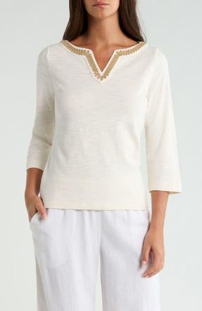 Tommy Bahama Ashby Isles Soutache Split Neck Top in Coconut at Nordstrom, Size X-Small