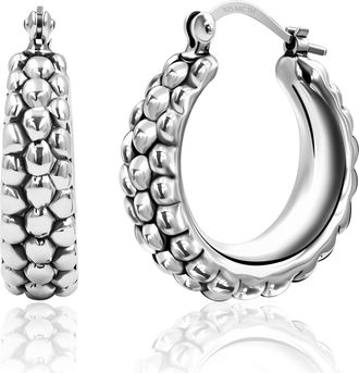 MAX + STONE 925 Sterling Silver Chunky Textured Hoop Earrings