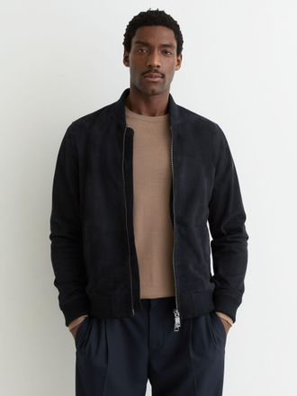 Reiss Navy Suede Zip-through Bomber Jacket, Xxl