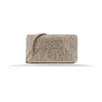 Miu Miu Dames Schoudertas Strass Versierde Magnetische Sluiting - Dames - Schoudertassen - Beige - ONE Size - Satijn - Tassen