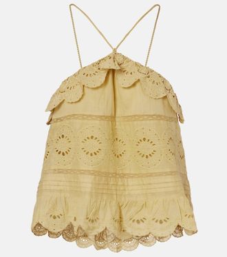 Isabel Marant Embroidered ruffled halterneck cotton top