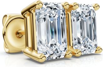 Pompeii3 Emerald Cut Diamond Prong Studs 14k Gold Lab Grown