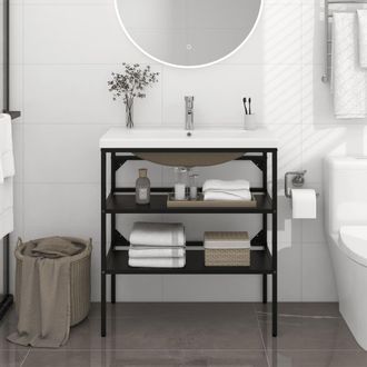 Berkfield Home Bathroom Washbasin Frame with Built-in Basin Black Iron