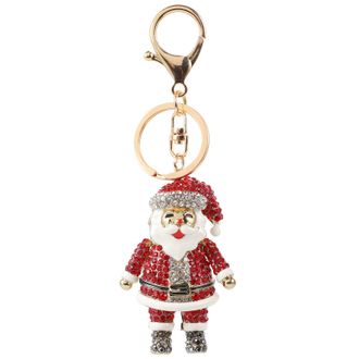 Supvox Christmas Santa Claus Keychain Alloy Pendant Red Crystal Decoration, Creative Bag Hanging Ornament for Holiday