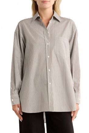 Rag & Bone Maxine Oversized Poplin Button-Up Shirt In White/ Brown Stripe