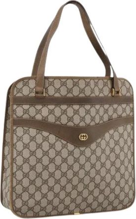 Gucci Pre-owned Canvas Tote Bag - Dames - Vintage Schoudertas - Beige - ONE Size - Leer - Vintage