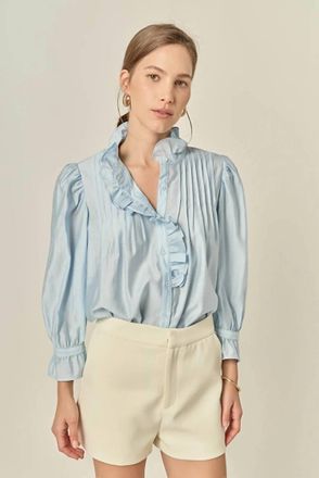 English Factory Ruffle Detail Blouse In Lt Blue