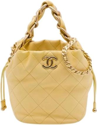 Chanel Pre-owned Quilted Bucket Bag - Dames - Vintage Tas - Geel - ONE Size - Leer - Vintage