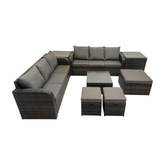 Fimous Rattan Garden Outdoor Furniture Set with 2 Side Tables 3 Stools in Dark Grey