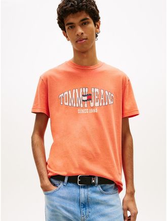 Tommy Hilfiger Mens Tommy Jeans Wavy Flag Logo T-Shirt - Orange - XXL