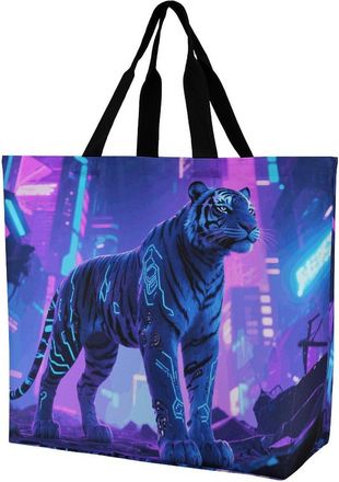 Generic Cyber Tiger Women Handbag Foldable Handbag Reusable Shoulder Bags For Ladies Casual Travel