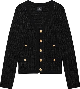 Anine Bing Tessa Tweed Cardigan - Dames - Truien - Zwart - Maat: S Tweed