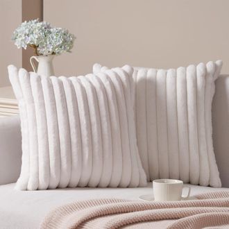 OEM Lot De 2 Housse De Coussin 40x40 Fausse Fourrure Doux D&eacute;cor Canap&eacute; Taie DOreiller Blanc D&eacute;corative Salon Chambre Lit