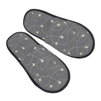 Generic Breathable Cotton Slipper Airplane Routes Around The World House Shoes Plush Winter Slippers for Hotels Ladies Winter L