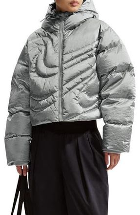 Nike Swoosh Series Water Resistant Therma-Fit Oversize Down Puffer Jacket in Silver/grey at Nordstrom Rack, Size X-Small