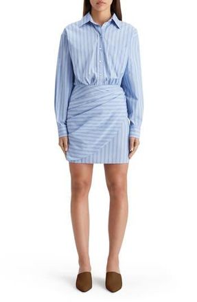 Scotch & Soda Long Sleeve Poplin Faux Wrap Shirtdress in Mystic Blue Stripe at Nordstrom Rack, Size 12 Us / 42 Eu