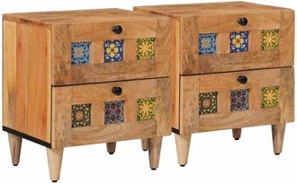 vidaXL Bedside Cabinet 2 pcs Natural 40 x 33 x 46 cm Solid Mango Wood vidaXL