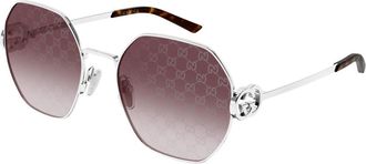 Gucci Ronde Zonnebril - Dames - Zonnebrillen - Grijs - 58 MM - Accessoires