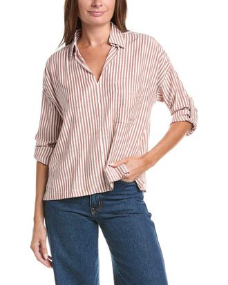 Max Studio Tab Sleeve Woven V-Neck Shirt
