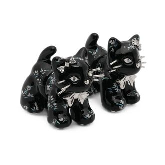 Yvmin Oorstekers met kattenmotief en kristalversiering - Dames - Oorbellen - Zwart - ONE Size - Accessoires