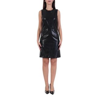 Michael Kors Kleedjes, Dames, Zwart, M, Polyester, Fitted Faux Leather Dress