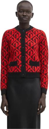 Marine Serre Moon Lozenge Gebreide Cardigan - Dames - Vesten - Rood - XS - Wol - Truien & Vesten