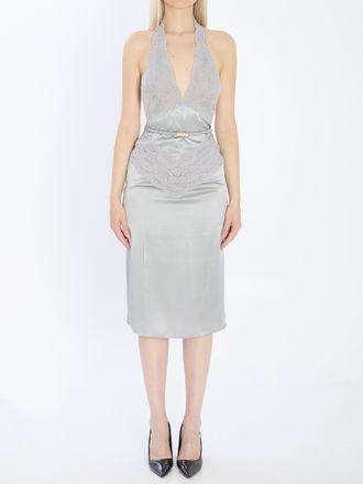 Gucci Womens Silk Satin Dress - Light Grey - Size Small