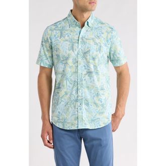 Tommy Bahama San Lucio Sea Shade IslandZone Knit Short Sleeve Cotton Blend Button-Up Shirt in Pale Opal at Nordstrom, Size Xxx-Large