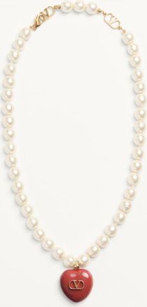 Valentino Garavani Collana Coeur Royal In Metallo, Smalto E Perle Donna ORO/ROSSO/CREMA UNI