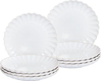 Beliani Beliani - Conjunto De 8 Platos De Postre De Gres Caol&iacute;n Artesanal Acabado Esmalte Reactivo Blanco Nettle
