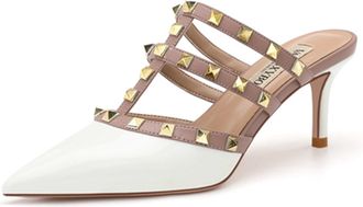 Generic Strappy Slingback Kitten Heel Pumps for Womens Pointy Closed Toe Stiletto Heel Studded Sandals Slippers Slip on Party Prom Dress Shoes,White,4 UK