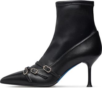 Loriblu Straped Nappa Leren Enkellaarsjes - Dames - Laarzen met Hak - Zwart - 37 EU - Leer - Schoenen