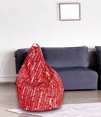 Talamo Italia Dmora Pouf Avec Motif D&Eacute;criture, Rouge Et Blanc, Dimensions 80 X 120 X 80 Cm