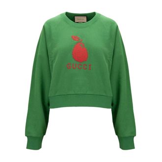 Gucci Cropped Crewneck Sweatshirt - Dames - Sweatshirts - Groen - XS - Katoen - Hoodies & sweatvesten