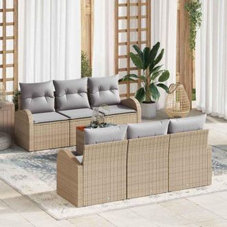 vidaXL Conjunto De Sof&aacute; De Jard&iacute;n 7 Pcs Beige Polirat&aacute;n Vidaxl