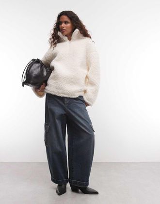 Asos borg a pelo lungo con mezza zip, crema-Bianco