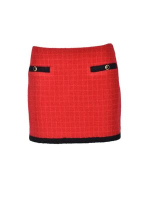 Alessandra Rich Textured Red Mini Skirt with Gold-Tone Detailing